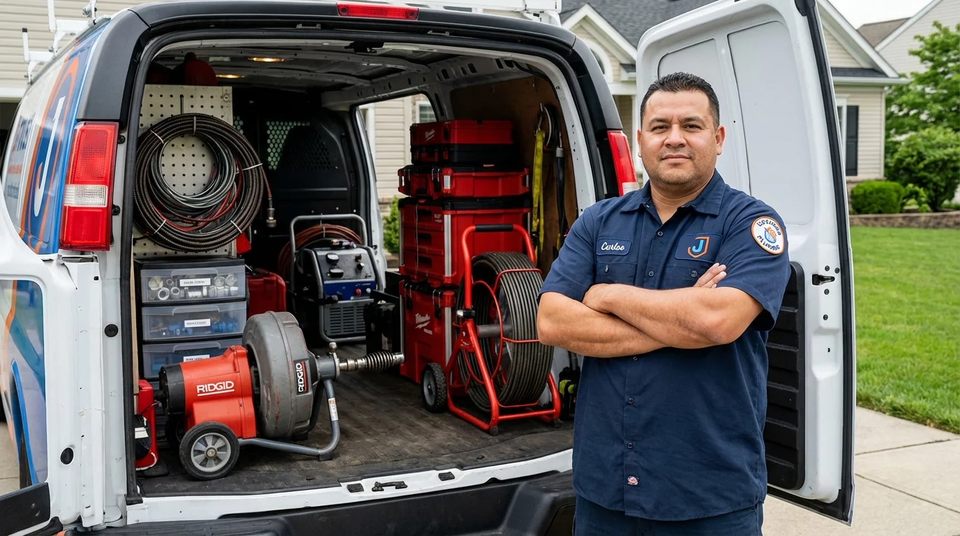 Professional drain cleaning equipment and Johns Plumbing LLC plumber in Cameron