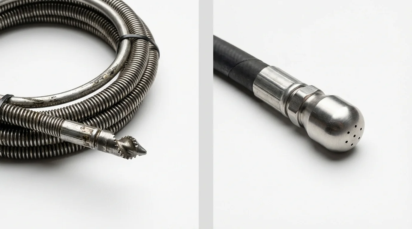 Drain snake cable and hydro jetting nozzle used for drain cleaning in Cameron, TX