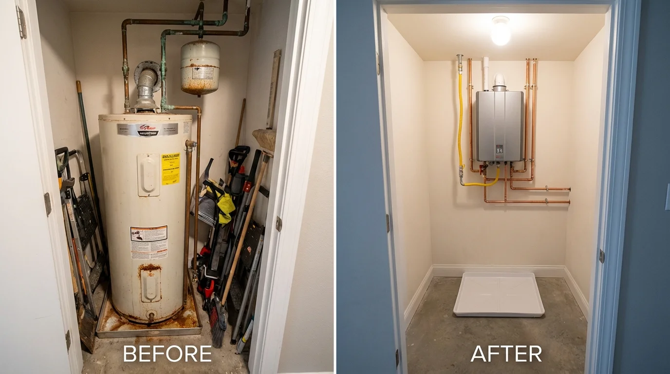 Tank water heater versus wall-mounted tankless unit comparison for Cameron, TX homeowners